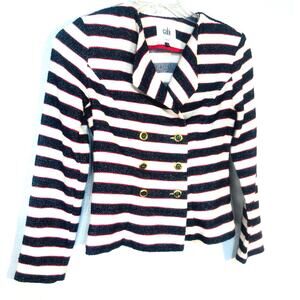 Cabi Nautical Blazer Jacket SZ 0 SM Coastal Striped Double Breasted Gold Buttons
